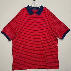 Polo by Ralph Lauren Men's Red and Navy Striped Polo